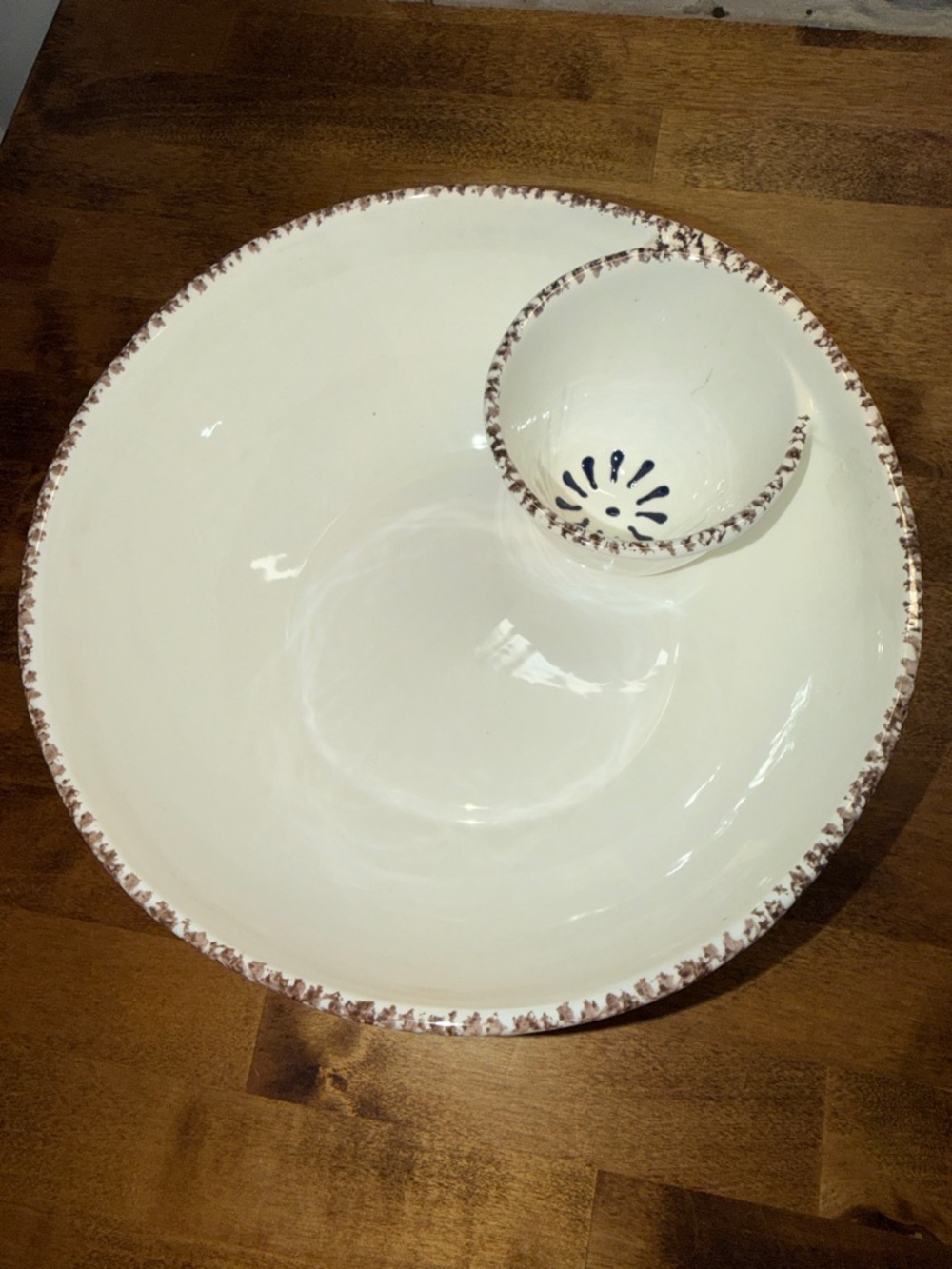 Mud Pie White Ceramic Chip & Dip Bowl with Blue Floral Design - Picture 3 of 3